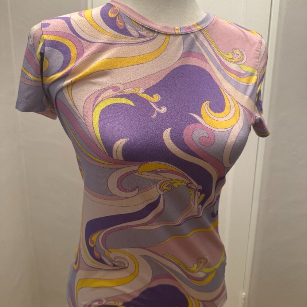 L'Agence Ressi Purple Swirl Print Fitted Tee